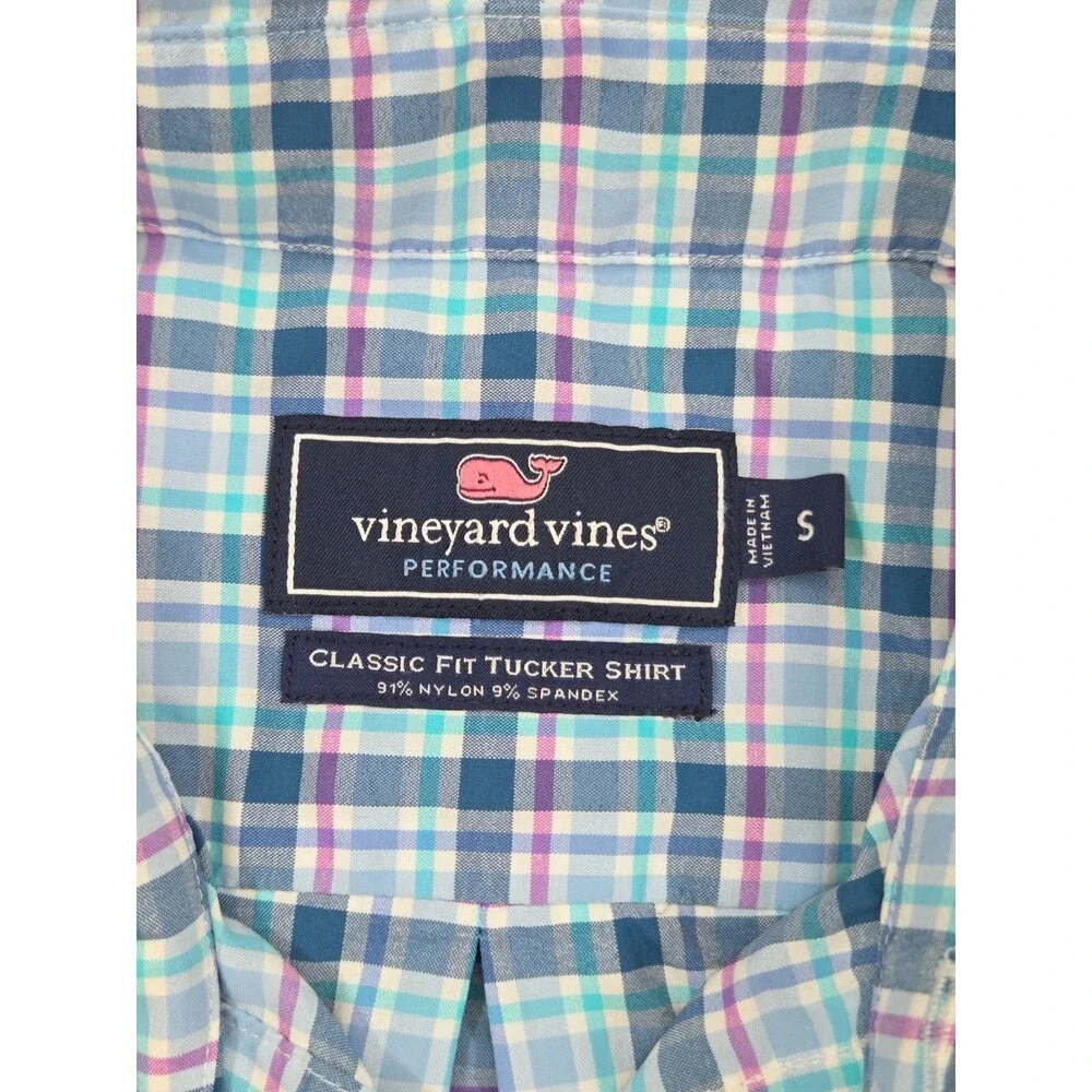 Vineyard Vines Men's S Performance Classic Fit Tucker Shirt Blue Plaid 1W3153